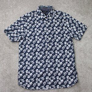 Ted Baker London Shirt Mens 4 Blue Floral 100% Cotton Short Sleeve Button Down